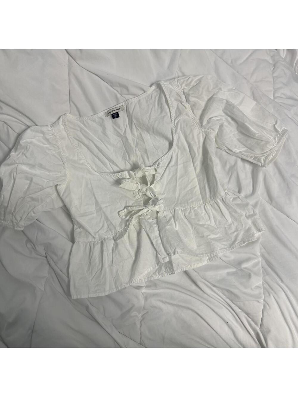 American Eagle Outfitters White Blouse with Bow Accent
